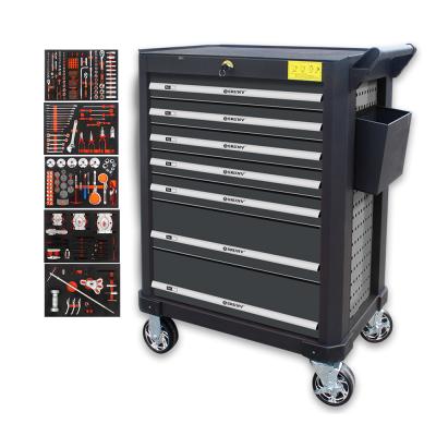 China Movable 243 Pieces Professional Auto Repair Tool Cart Mechanic Mechanic Set Contains 7 Drawer Tool Kit for sale