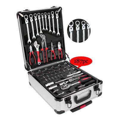 China Auto Repair 187pcs/D5 1/2.3/8.1/4 Inch Drive Auto Repair Tool Kit Aluminum Tool Trolley Suitcase Portable Hardware Combination for sale