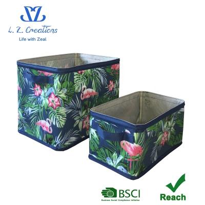 China Viable foldable cardboard BSCI canvas cotton cloth storage box bin packaging cube basket boy design set 2 for clothes toys for sale