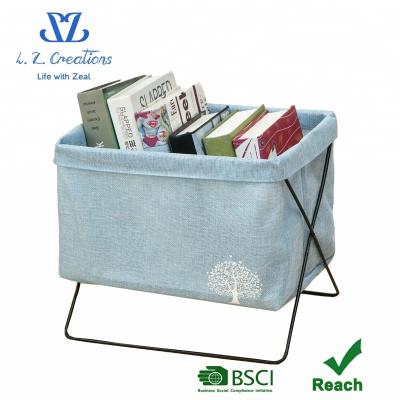 China BSCI 600D Oxford Cheap Collapsible Folding Canvas Cloth Metal Wire Laundry Basket Magazine Holder Canvas Organizer for sale