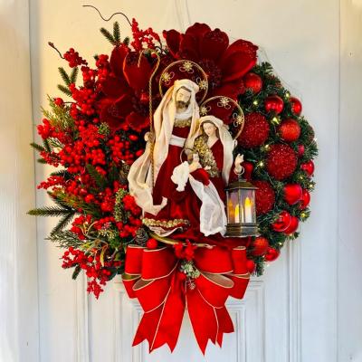 China New Durable Christmas Decorations Scene Border Props Jesus Christmas Wreath Door Hanging for sale