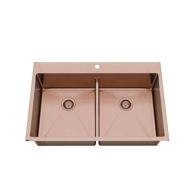 China No ODM Logo Accept Modern Rose Gold 304 Rectangular DoubleNSF Kitchen Sinks 304Ss Factory Direct OEM OEM Stainless Steel for sale