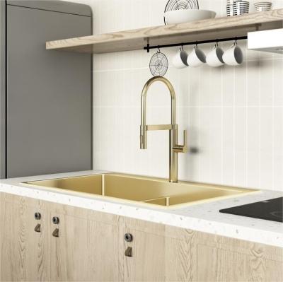 China Without Faucet Factory Direct Selling Customized Modern Gold Double Rectangular Corner Sinks Stainless Steel Kitchen for sale