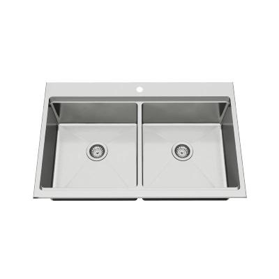 China Without Faucet Factory Direct OEM Accept Topmounted Stainless Steel Modern Rectangular Double Bowl Kitchen Sink for sale