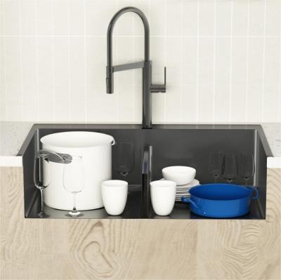 China Without Faucet Factory Direct Selling Customized Topmount Black Double Bowl Modern Rectangular Stainless Steel Sus304 Kitchen Sink for sale