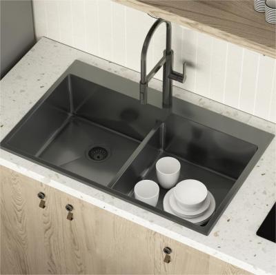 China Without Faucet China Factory Supply Custom Logo Modern Double Rectangular Black 304 Stainless Steel Kitchen Sink for sale