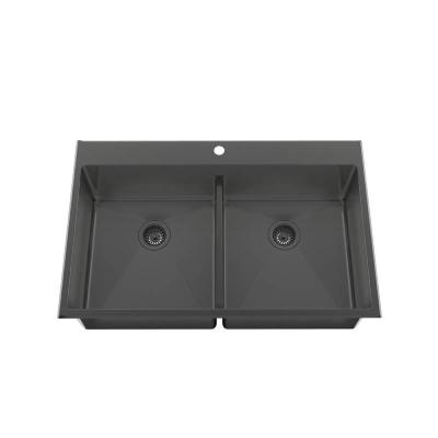 China Without Faucet Factory Direct Selling Customized Modern Double Topmounted Black Sink Stainless Steel Manufacturer Sinks For The Kitchen for sale