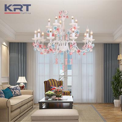 China Romantic Modern Luxury Elegant Ceiling Lamp Ceramic Flower Candle Chandelier Pendant Lamp Decoration For Hotel Villa for sale