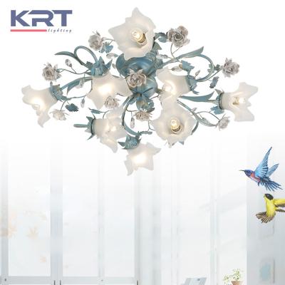 China Modern Chandelier Colorful Ceramic Rose Flower Frosted Glass Ceiling Light From China Manufacturer for sale