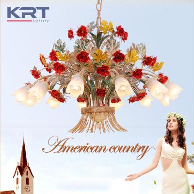 China Large classic crystal red crystal colored glass chandeliers flower hotel decoration modern glass wedding luxury lobby for sale