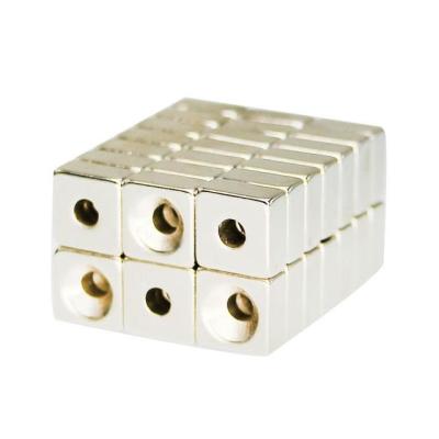 China Custom Made Rectangular Double Hole Magnet Strong Magnetic Force Double Hole Countersunk NdFeB Neodymium for sale