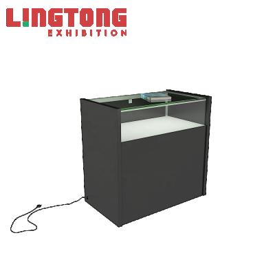 China Plain Black Wooden Glass Counter Showcase Display Cabinet For Fair Trade Show Exhibition Booth for sale