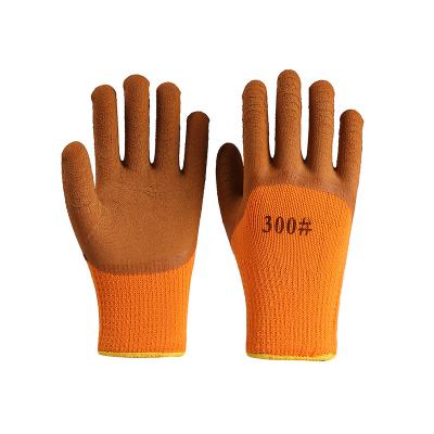 China Cozy Duarble Coffee Latex Dipped Gloves Foam Rubber Coated Warm Latex Work Gloves Breathable Durable Winter for sale