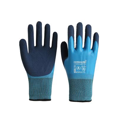 China Comfortable Durable Blue Waterproof Industrial Latex Foam Gloves Fishing Boat Construction Work Glove for sale