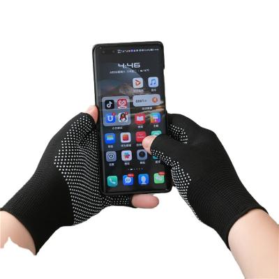 China Work Protection 5 Half Fingers PVC Dotted Gloves Riding Sport Durable Working 13 Gauge Polyester PVC Dotted Gloves for sale