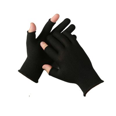 China Work Protection 2 Half Fingers Gloves Climbing Sports Durable Thin Working Garden 13 Gauge Polyester PVC Dotted Gloves for sale