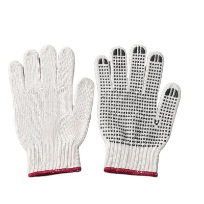 China Working Safety Gloves Durable 7 Gauge Natural White 800G Cotton Yarn Knitted PVC Dotted Gloves for sale