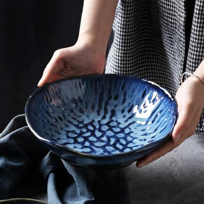 China Sustainable Porcelain Creative Oven Glazed Embossed Ceramic Round Bowl For Hotel Restaurant for sale