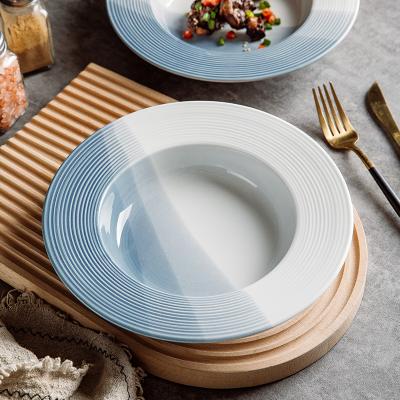 China Viable Ceramic Western Deep Salad Straw Hat Plate Tableware Pasta Bowl Soup Dish Saucer Dish Restaurant Cafe Dish Pasta Dish Dish for sale