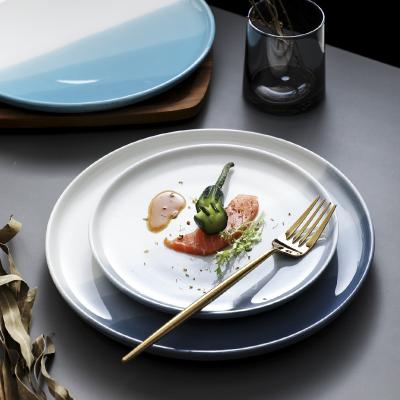 China Custom logo viable simple ceramic round dinner dish 7.5/10 inch dessert dish European Nordic style porcelain dishes for restaurant for sale