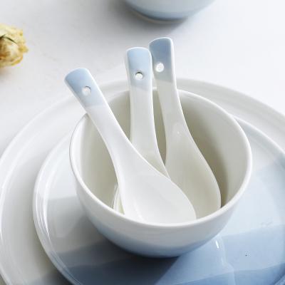 China Viable creative ceramic porcelain personalized dinner soup rice serving glazed spoon for sale