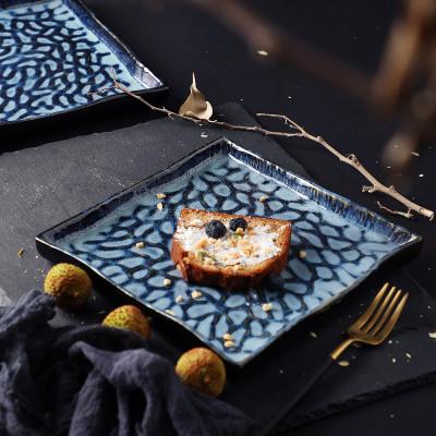 China 8.8/10 Inch Sustainable European Nordic Style Sublimation Porcelain Serving Snack Dish Dish Square Emboss Dish For Hotel for sale