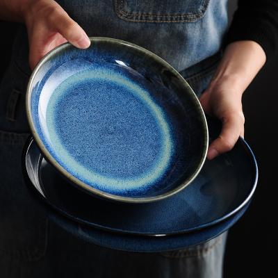 China Creative Color Bowls And Plates Of Sustainable Luster Ceramic Tableware Set Western Household Salad Grill Steak Dish for sale