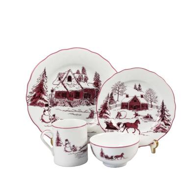 China Modern Excellent Christmas Ceramic Dish Sets Hotel Hard Porcelain Dinner Sets High Durable Dinnerware for sale