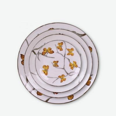 China Viable Natural Ceramic Tableware Dinnerware Set Large Set Yellow Butterfly Style Wedding For Hotel Dishes Porcelain Hard Dish Dishes for sale