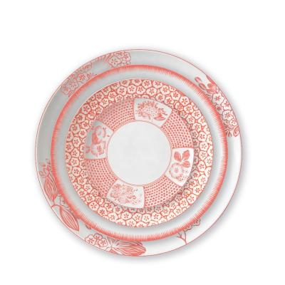 China Sustainable High End Flower Ceramic Rose Sets For Hotel Porcelain High Tough Dinner Sets Dinnerware for sale