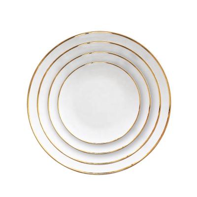 China Viable Classic Style Gold Rim Dishes To Wedding Hotels Porcelain Dishes High Hard Dinnerware Sets for sale