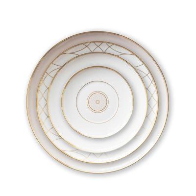 China Ceramic Sustainable Luxury Classic Double Circle For Hotels High Tough Porcelain Dishes Dinner Set for sale