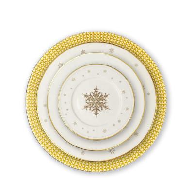 China Viable Nordic Scandinavian Christmas Gold Ceramic Dinnerware High Rim Hard China Dinner Sets for sale