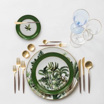 China Sustainable Luxury Ceramic Dinner Set Porcelain Dishes Porcelain Dishes Green Wedding Dishes Tableware High Tough Set for sale