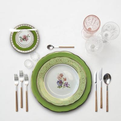 China Sustainable Modern Ceramic Green Wedding For Hotels Porcelain Dishes Porcelain Dishes High Hard Dinnerware Set for sale