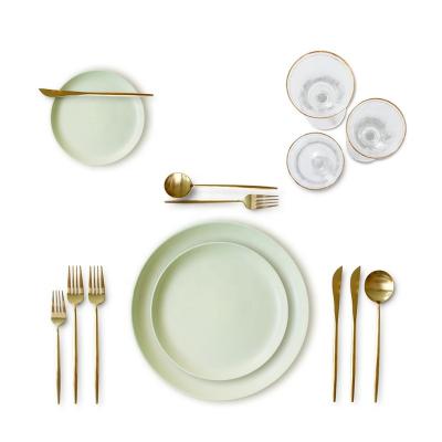 China Sustainable Classic Ceramic Dinner Set Green Color Good For Events Porcelain Dishes Stoneware Dishes Tableware for sale