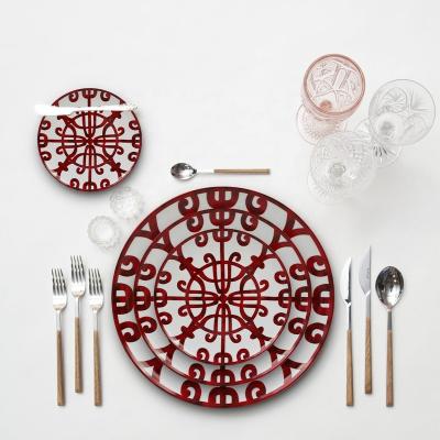 China Viable Simple Modern Western Red Ceramic Hotel Dish Modern Western Red Ceramic Art Style Porcelain Dinnerware High Hard Dinnerware Sets for sale