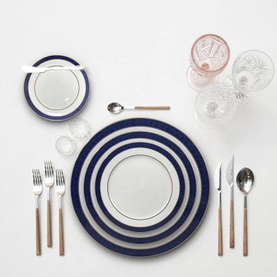 China Viable Simple Ceramic Blue Color For Hotels High Hard Porcelain Porcelain Dishes Dinner Set for sale