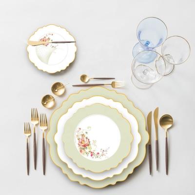 China Sustainable Modern Light Green Wedding For Hotels Dish High Hard Porcelain Dishes Dinnerware Set for sale