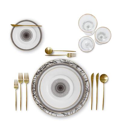 China Ceramic Sustainable Luxury Black Hole For Hotels Dishes High Hard Porcelain Dishes Dinner Set for sale