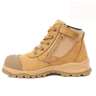 China Genuine wheat steel side zipper men's High Toe afety work boots with anti-snatch steel toe for sale