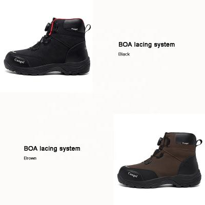 China Steel Toe Black Mid Cut Men's Genuine Leather BOA Lacing System Construction Work Boots With Non-slip Rubber Outsole for sale