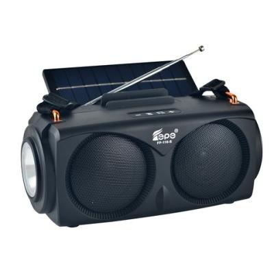 China FP-110-S FM Radio Wireless Subwoofer TWS Speaker Solar Powered Rechargeable Torch Speaker With USB Plug for sale