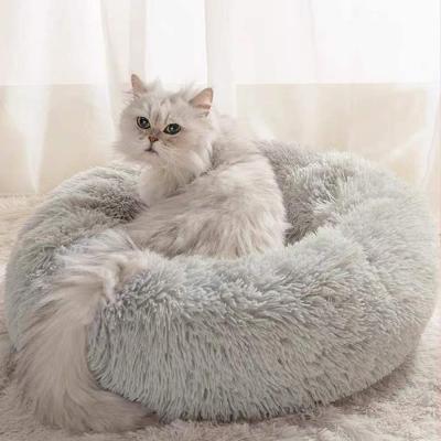 China 2021 Travel Hot Sale Anti Slip Donut Hot Plush Dog Soft Round Pet Accessories Cat Beds For Indoor Cats for sale