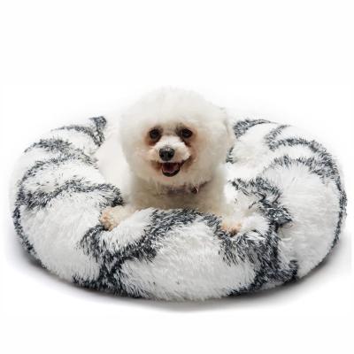 China Dismountable Washable Pet Cat Faux Fur Soft Warm Travel Small Around Customized Fluffy Plush Donut Dog Bed for sale