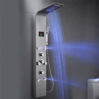 China Hot Sale Luxury Thermostatic Led Rainfall Shower Head Waterfall Wall Mounted Stainless Steel Sliding Bar Wall Mounted Shower Panels Bathroom for sale