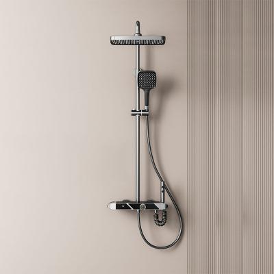 China Without Slide Bar Triple Function Thermostatic 12inch Shower Set Spray Gun Gray Smart Rain Shower Set Brass Top Shower for sale