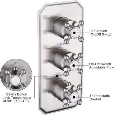 China Without Solid Brass 3 Way Shower Thermostatic Diverter Valve Slide Bar Concealed Bathroom Shower Valve Mixing Adjuster Kit for sale