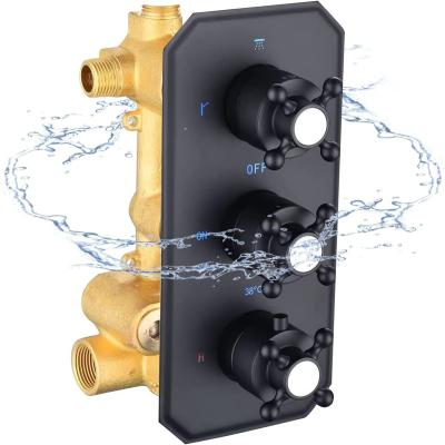 China Without Slide Bar Matte Black Antique Concealed Shower Mixing Valve With 3 Flow And Temperature Control Handle Mixer Rough-in Valve for sale