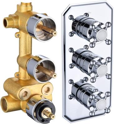 China Without Bathroom 3 Outlet Shower Mixer Valve Replacement Solid Brass 3 Way Slide Bar Chrome Solid Brass Shower Diverter Antique Mixing Kit for sale